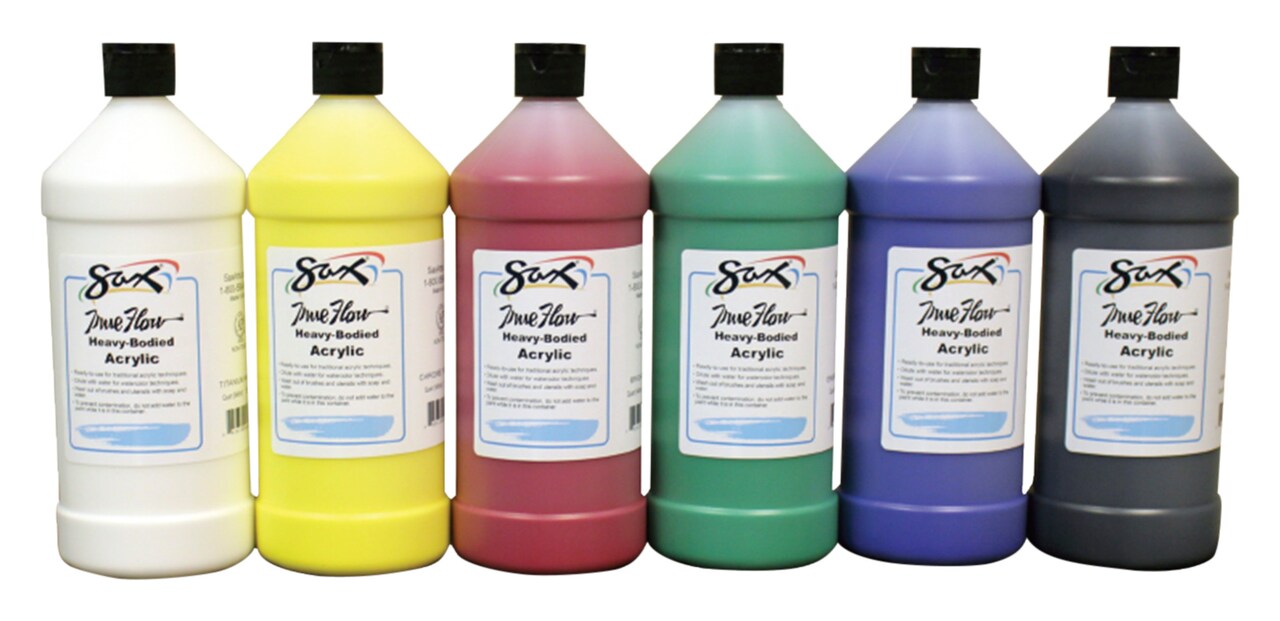 Sax Heavy Body Acrylic Paint, Quart Bottles, Assorted Colors, Set of 6